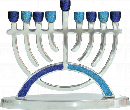 Glitter Menorah - Aluminum - 2 SHADE BLUE ROUND