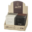 Tefillin Card and Mirror - Leather Binding -  Color Options: White/Off White/Dark Brown/Light Brown - 7 x 10 cm