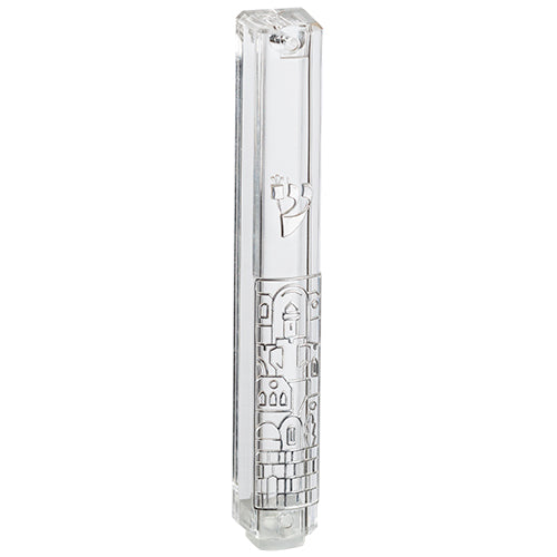 Plastic Mezuzah With Rubber Cork 12cm-clear And Silver