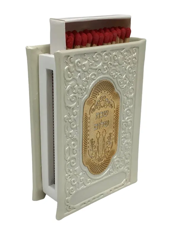 Leather Matchbox Holder With Gold Plaque-Off White