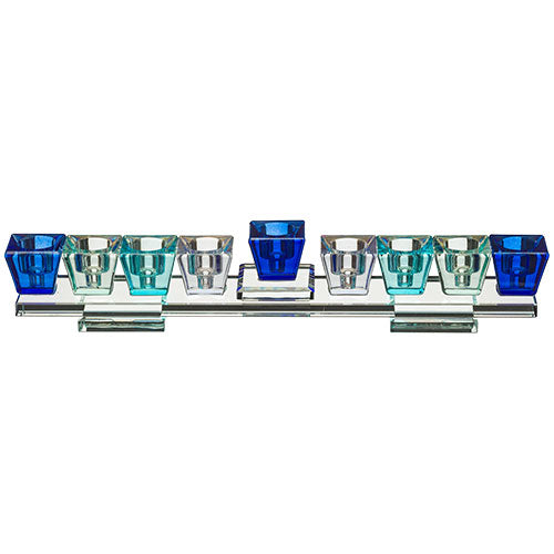 Elegant Crystal Menorah - Blue Color -  6x27 Cm