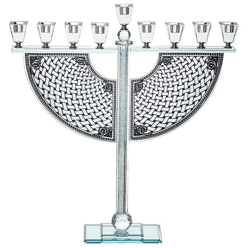 Crystal Menorah - with Metal Plaque and Stones - 29 x 25 cm