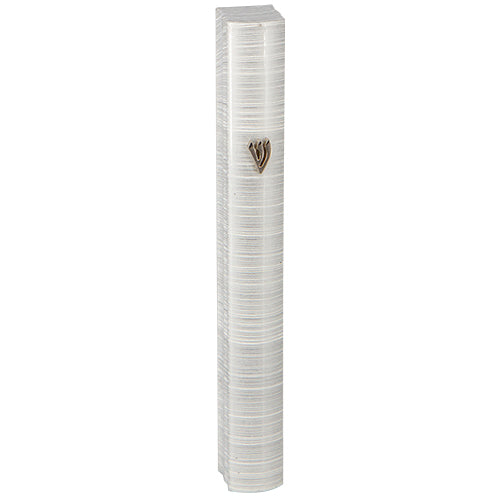 Aluminium Mezuzah 12cm 3d Painted- White Striped Design