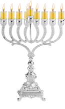 Oil Menorah - Square Stem  - Silver Plated -  10