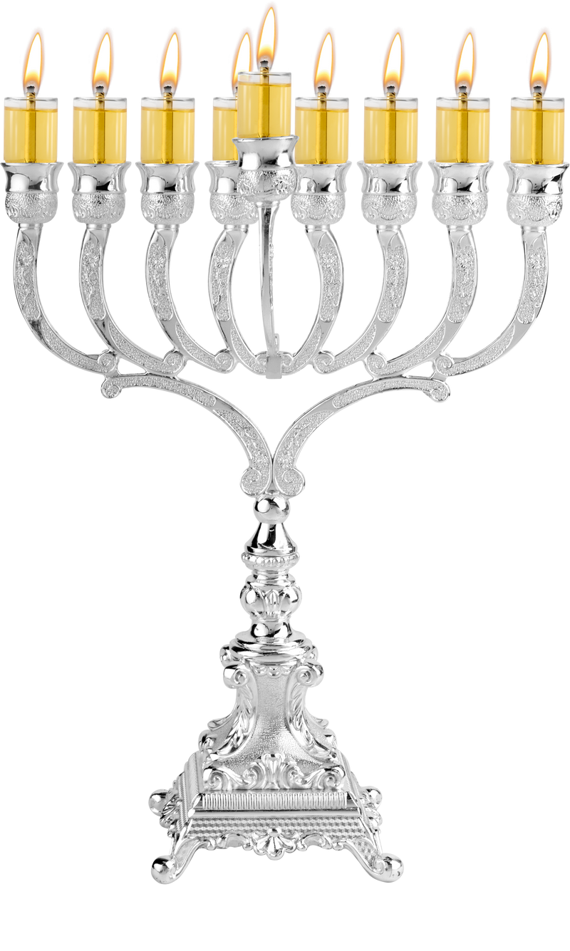 Oil Menorah - Square Stem  - Silver Plated -  10