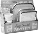 Chanukah Party Set - Paper Goods and Tablecloth - Silver - 8 Settings
