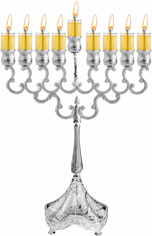 Oil Menorah - Classic Style - Silver Plated - 27"