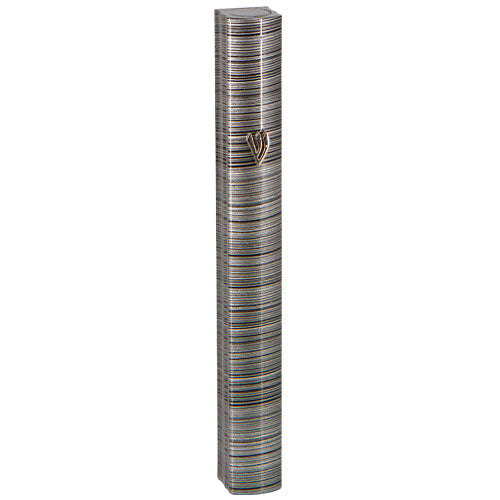 Aluminum Mezuzah  -  Metallic Gray Striped Design - 12cm
