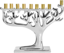 Candle Menorah - Tree of Life - Silvertone with Gold Tips