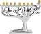 Candle Menorah - Tree of Life - Silvertone with Gold Tips