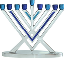 ALUMINUM MENORAH GLITTER 2 SHADE BLUE V