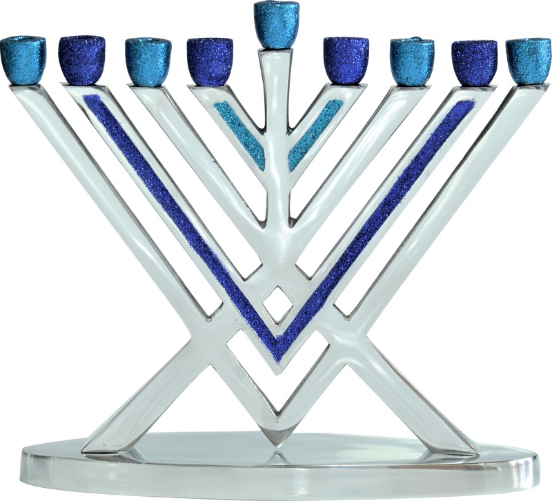 ALUMINUM MENORAH GLITTER 2 SHADE BLUE V