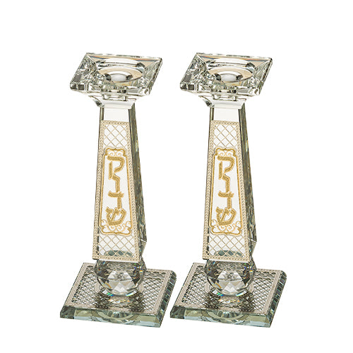 crystal Elegant Candlesticks with Laser Cut Metal Plaque