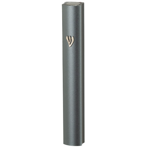 Aluminum Mezuzah Case with Metal SHIN 12 cm- Gray