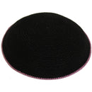 Knit Kippot 17 CM Black With Purple  Border