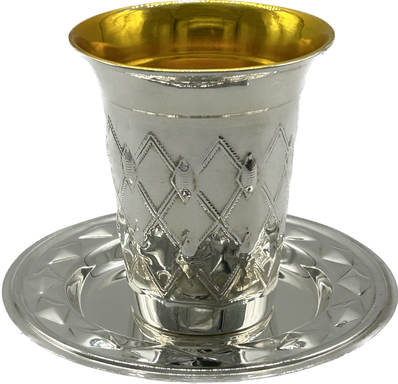 Kiddush Cup Set Silver Plated - Lines Design