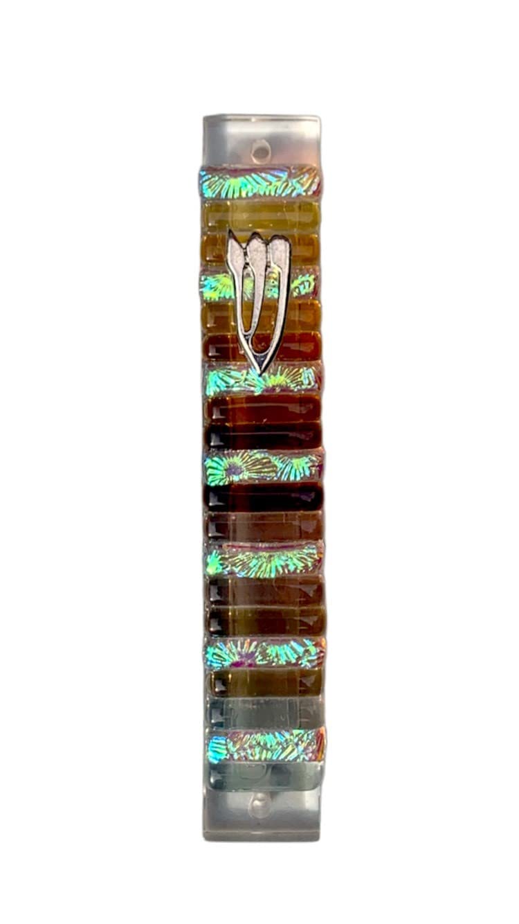 Premium Glass Mezuzah - Brown, Honeycomb