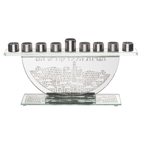 Chanukkah Oil Glass Menorah / silver