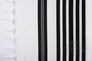 Wool Tallis Rimon - Large with Lining Sideband and Thick Avodas Yad Strings - 59" x 72"