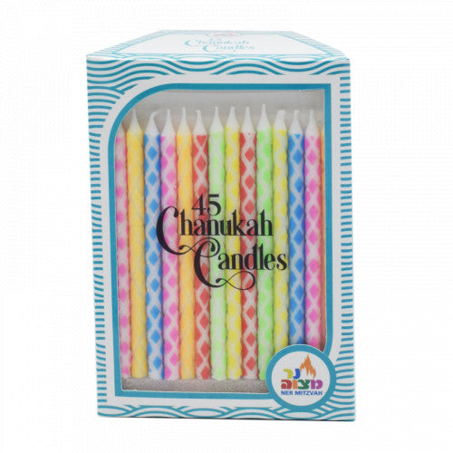 Chanukah Menorah Candles - Colorful Diamond Criss-Cross - 45 pk