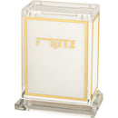 Lucite Tzedakah Box - White with Gold Line Border [UK50070]