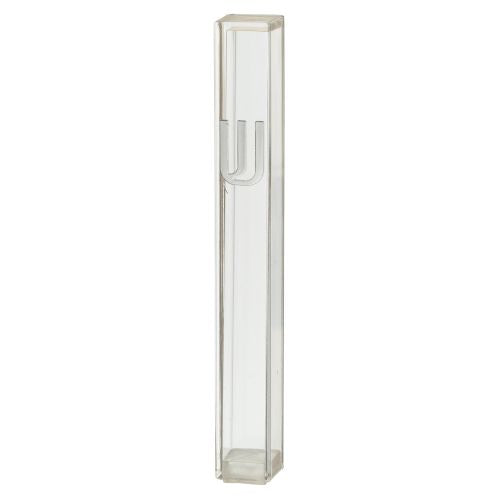 Plastic Transparent Mezuzah with Rubber Cork 15 cm with The Letter Shin