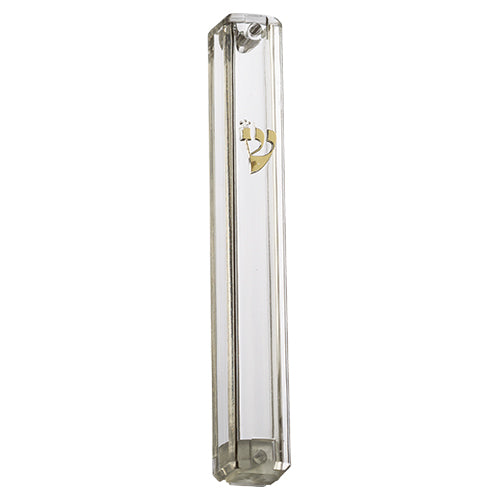 Transparent Plastic Mezuzah With Rubber Cork 12 Cm - With Gold Shin