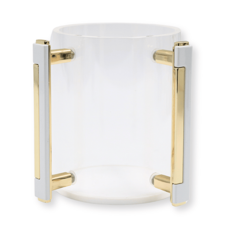 Acrylic Wash Cup - White/Gold Handles - White Bottom