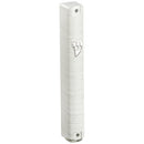 Plastic Mezuzah With  Case 12 Cm - 3d Metallic Silver Striped Design