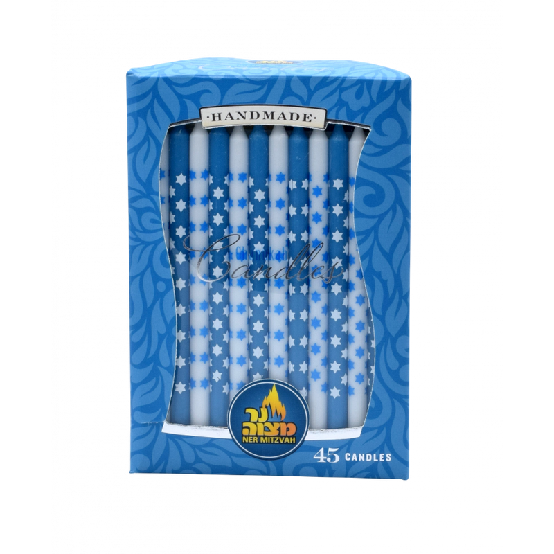 Chanukah Menorah Candles - Blue / White Magen David - 45pk