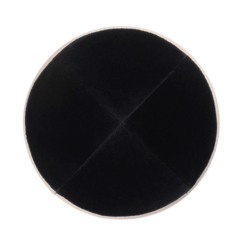 IKIPPAH BLACK VELVET W/ BEIGE LINEN RIM YARMULKE 5