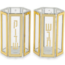 Lucite Hexagon Salt & Pepper Shakers - Gold Shabbos Kodesh [UK81017]