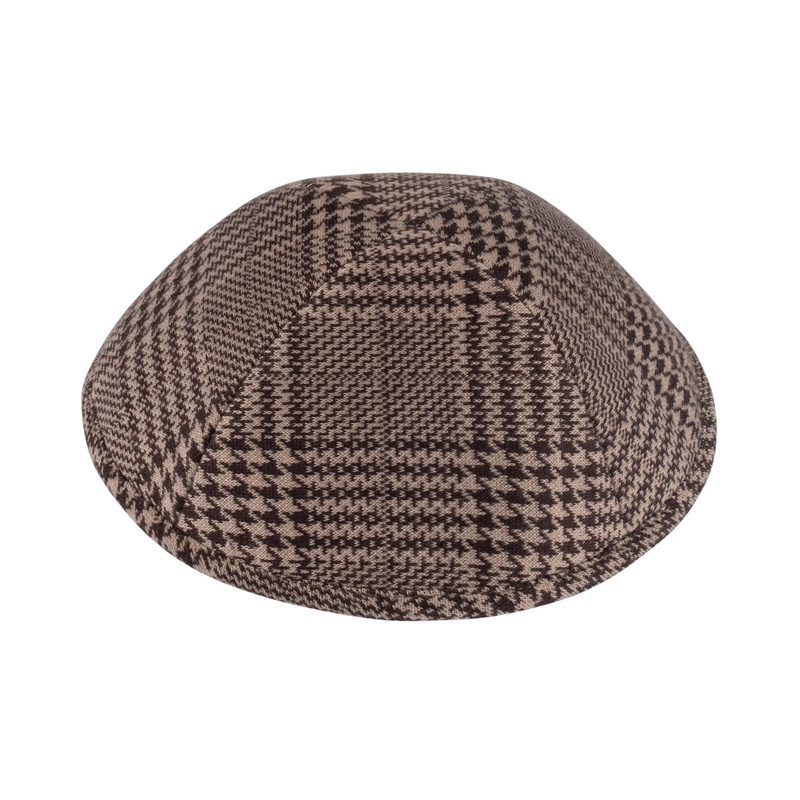 IKIPPAH BROWN & CAMEL HOUNDSTOOTH PLAID YARMULKE 5