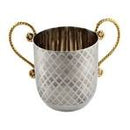 Stainless Steel Washing Cup - Etched Dimond Pattern With Gold Handles  - 13cm - UK53389