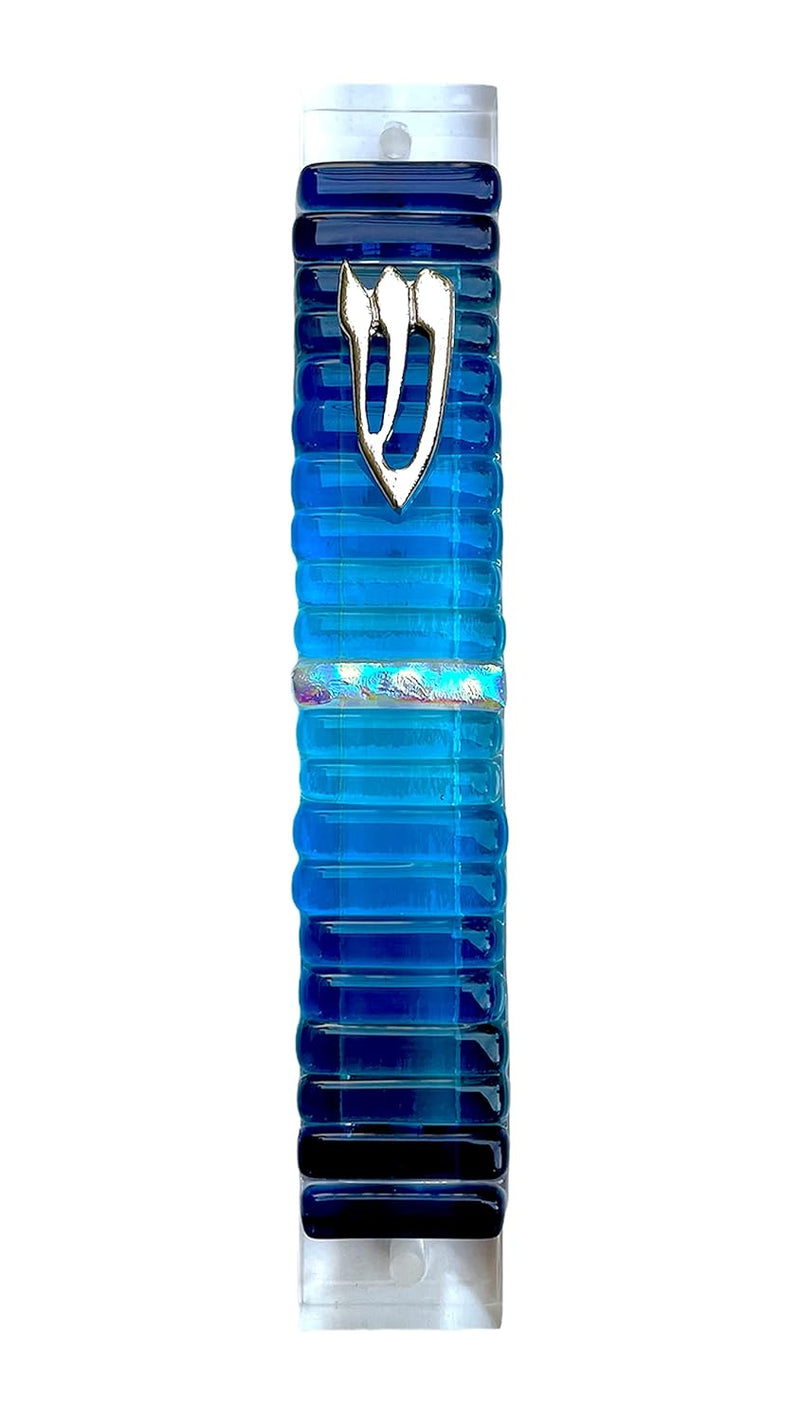 Premium Glass Mezuzah Case - Blue