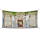 Elegant Sukkot Fabric with Framed Prayers - Blue Sky & Red Roses Design - 5ft x 10ft