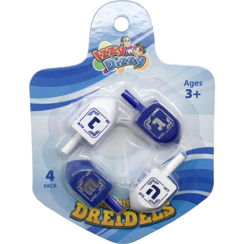 Blue & White Wood Dreidels 4-pk (Medium)