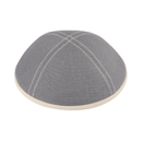 IKIPPAH GRAY LINEN W/ STITCHING & LEATHER RIM YARMULKE 4