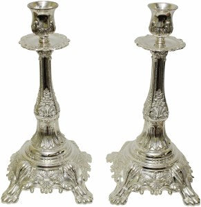 Silver Plated Candlestick - Floral Design 13"