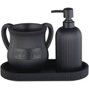 Polyresin Set of Washing Cup & Soap Dispenser & Tray - Black - UK81164
