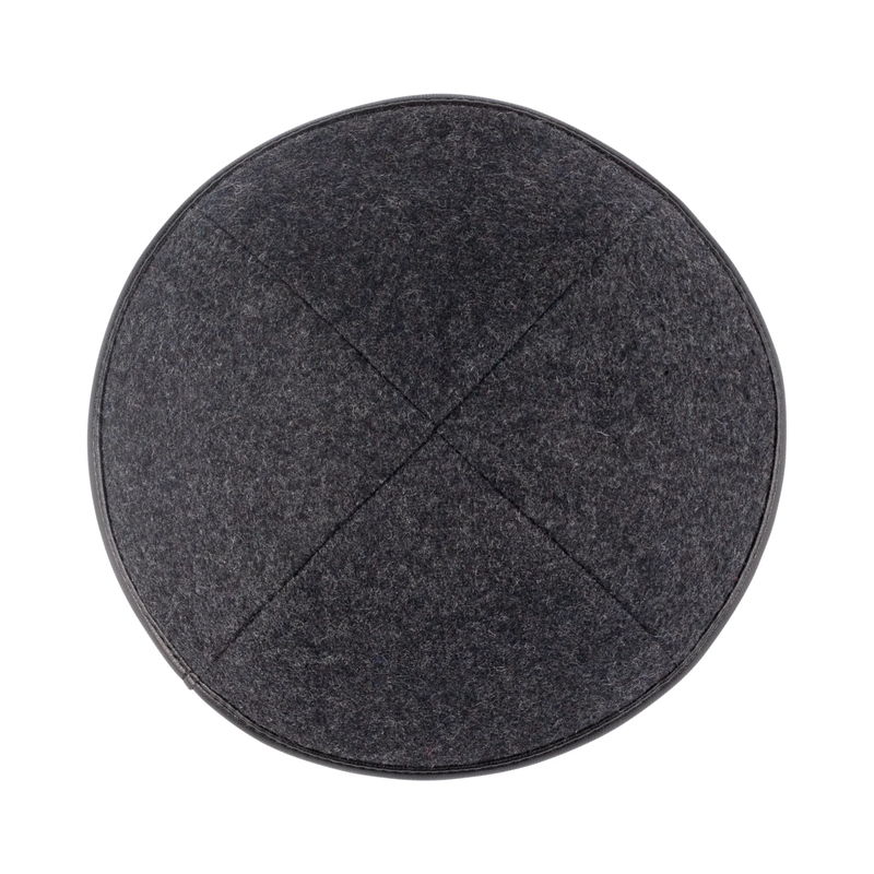 IKIPPAH GRAY WOOL W/ BLACK LEATHER RIM YARMULKE 3