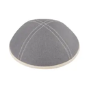 IKIPPAH GRAY LINEN W/ STITCHING & LEATHER RIM YARMULKE  2
