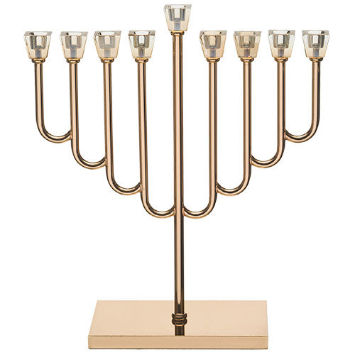 Metal Menorah -  with Golden Crystal Cups - 36 cm