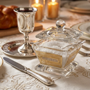 Crystal Salt Holder with Laser Cut Plaque - Gold Lines with Silver שבת ויום טוב [UK82141]