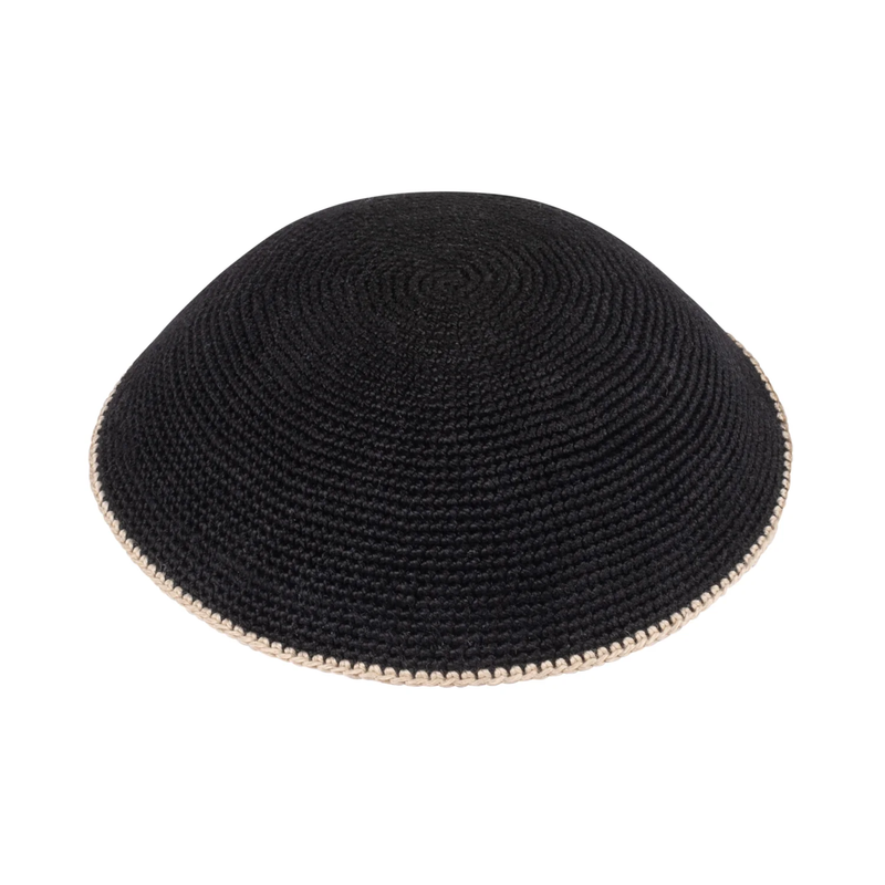 IKIPPAH KNIT WITH TAN RIM YARMULKE 20 CM