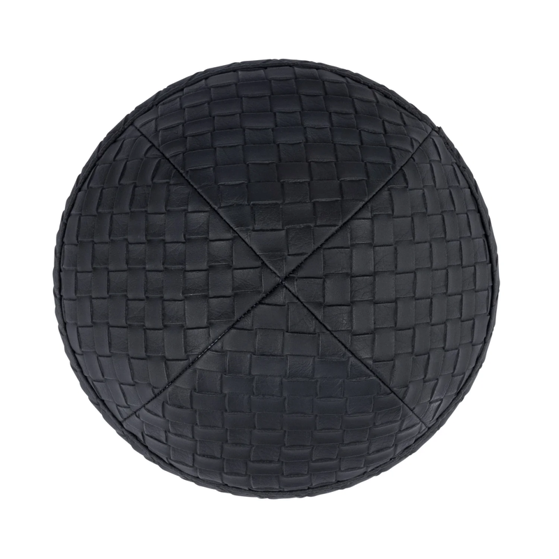 IKIPPAH BLACK WOVEN LEATHER YARMULKE 4