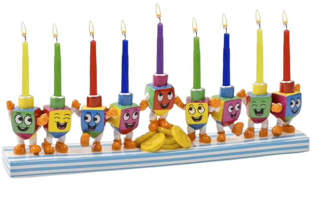 Candle Menorah - colorful Resin - Dancing Dreidels