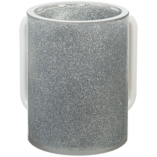 Acrilic Clear Washing Cup 13 cm - White Glitter and White Handles - UK42903