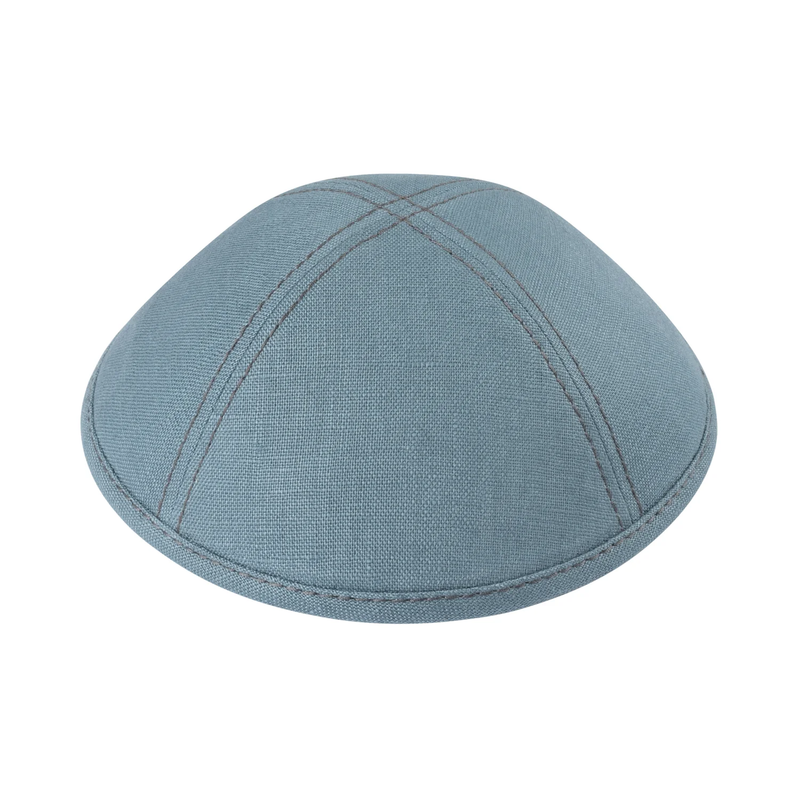 IKIPPAH BLUE GRAY LINEN W/ STITCHING YARMULKE 2
