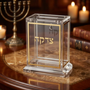 Lucite Tzedakah Box - Clear with Gold Line Border [UK50071]